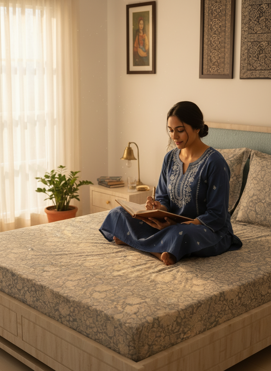 Siesta 100% Cotton 200 TC Grey & Beige Floral Print King Bedsheet with 2 Pillow Covers