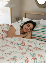 Valatia 100% Cotton 200 TC Double Bedsheet with 2 Pillow Covers - Red & Blue Floral