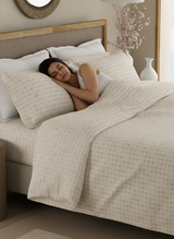 Cottage Garden 100% Cotton 300 TC King Bedsheet with 2 Pillow Covers - White Geometrical Print