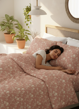 Cottage Garden 100% Organic Cotton 300 TC King Bedsheet with 2 Pillow Covers - Pink Floral