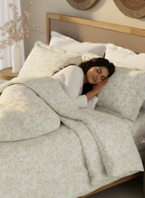 Cottage Garden 100% Cotton 300 TC King Bedsheet with 2 Pillow Covers - Green & White Floral