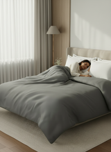100% Cotton Double Comforter, 600 TC Solid Dyed Mouse Grey, For Mild Winter, All Season - Luxe Loom