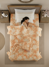 Valatia 100% Cotton 200 TC Single Bedsheet with 1 Pillow Cover - Orange Floral