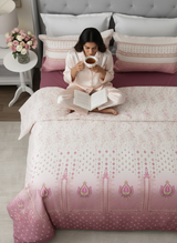 100% Cotton 300 TC Pink & White Digital Ethnic Print King Bedsheet with 2 Pillow Covers - Gardenia Augusta