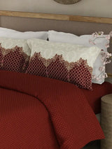 Heritage Walk 100% Egyptian Cotton 200 TC Red Ethnic Print King Bedsheet with 2 Pillow Covers