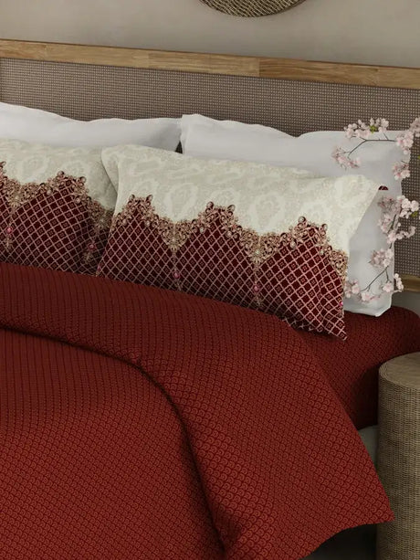 Heritage Walk 100% Egyptian Cotton 200 TC Red Ethnic Print King Bedsheet with 2 Pillow Covers