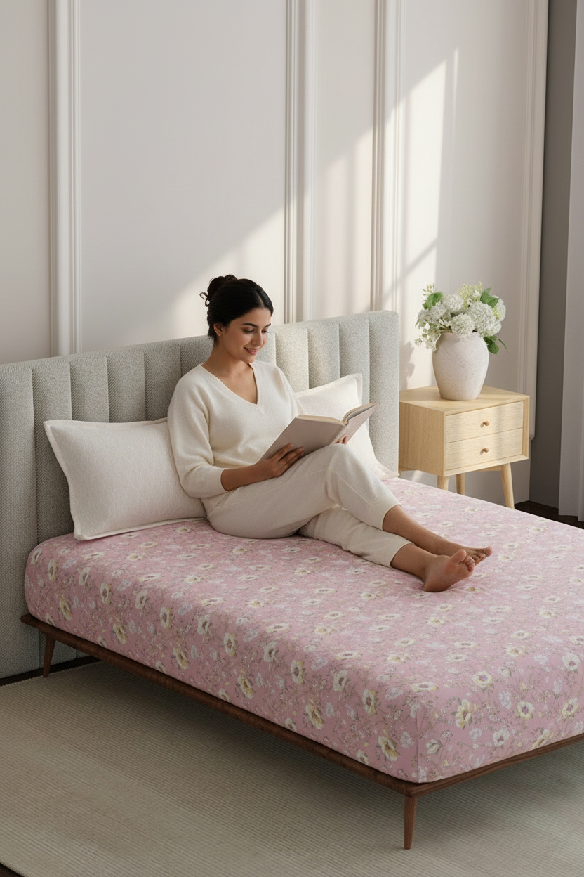 100% Cotton King Bedsheet Set, 152 TC Pink Floral, Embrace