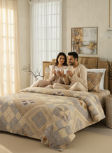 100% Cotton 300 TC Brown Digitally Printed King Bedsheet with 2 Pillow Covers - Gardenia Augusta