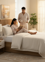 100% Cotton 300 TC White Digitally Printed Super King Bedsheet with 2 Pillow Covers - Gardenia Augusta 1