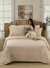 100% Cotton 300 TC Beige Digitally Printed Super King Bedsheet with 2 Pillow Covers - Gardenia Augusta