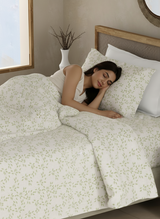 Cottage Garden 100% Cotton 300 TC Single Bedsheet with 1 Pillow Cover - Green & White Floral