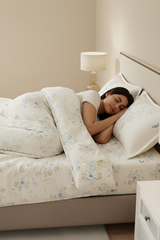 100% Cotton King Bedsheet Set, 300 TC Blue & Cream Floral, Gardenia Augusta