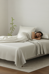 100% Cotton King Bedsheet Set, 210 TC Tan (Light Brown) Stripes, Elegant Collection