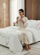 Gardenia Augusta 100% Cotton 300 TC White Floral Bedsheet with 2 Pillow Covers - Super King (120 L x 120 W inches)