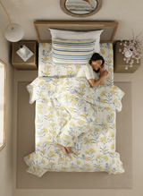 Valatia 100% Cotton 200 TC Single Bedsheet with 1 Pillow Cover - Yellow & Blue Floral